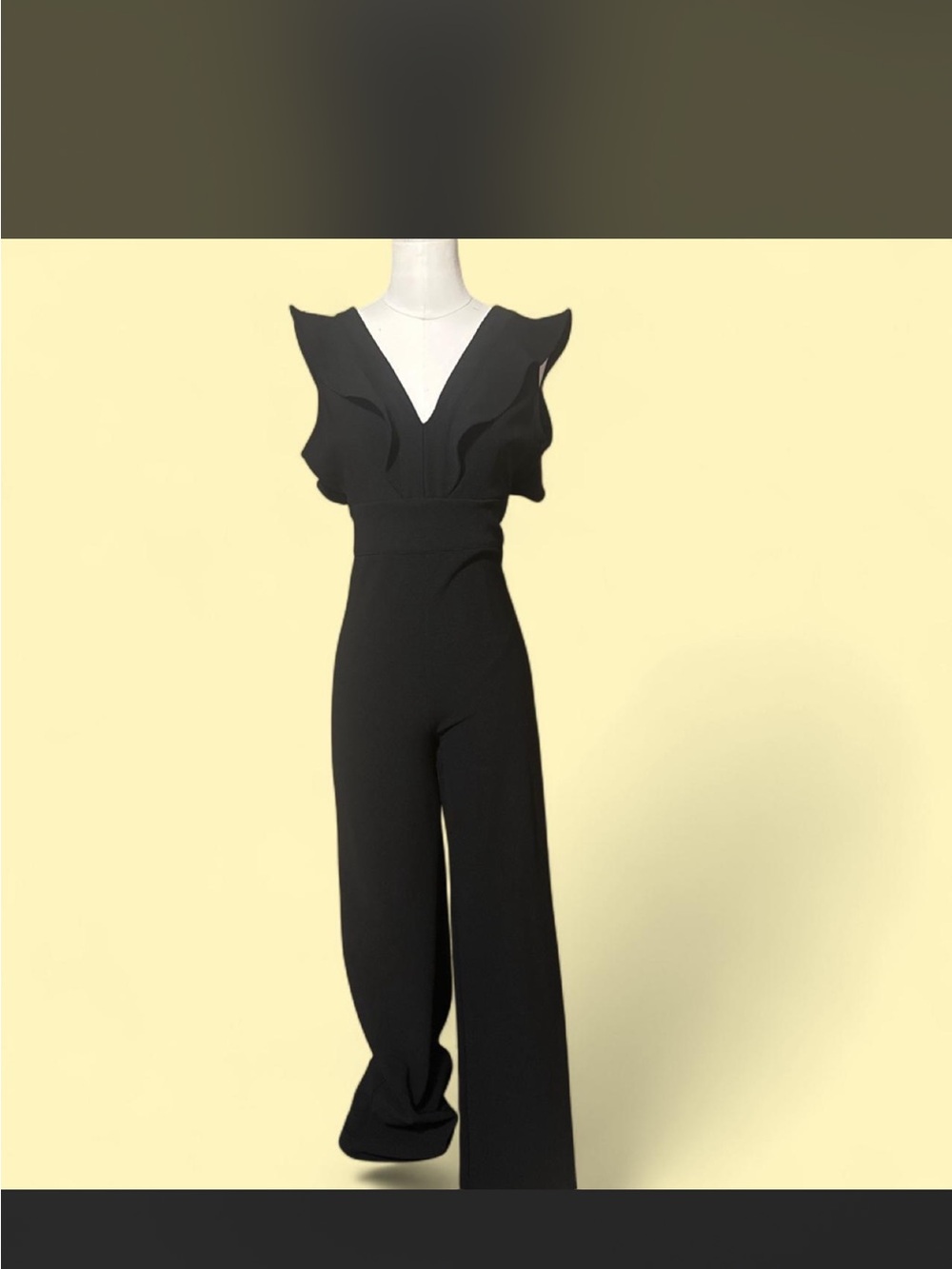 Black Ruffle V-Neck Wide-Leg Jumpsuit